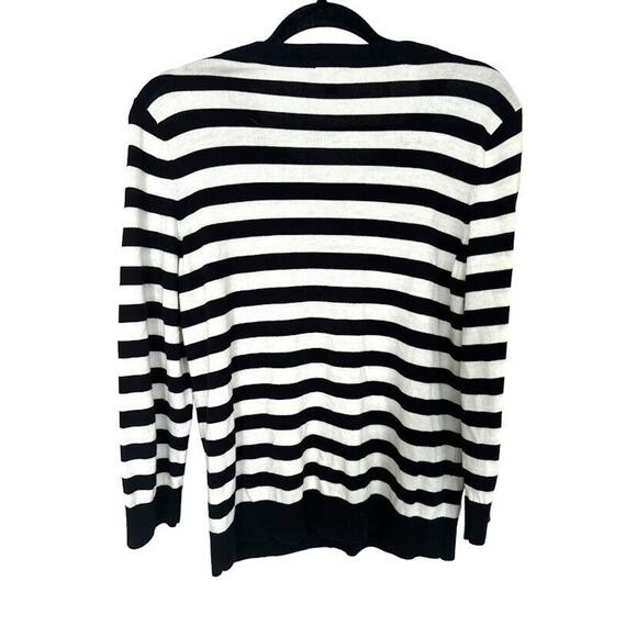 TALBOTS Womens Button Cardigan Sweater Beaded Black White Stripe Size Medium - Picture 4 of 7
